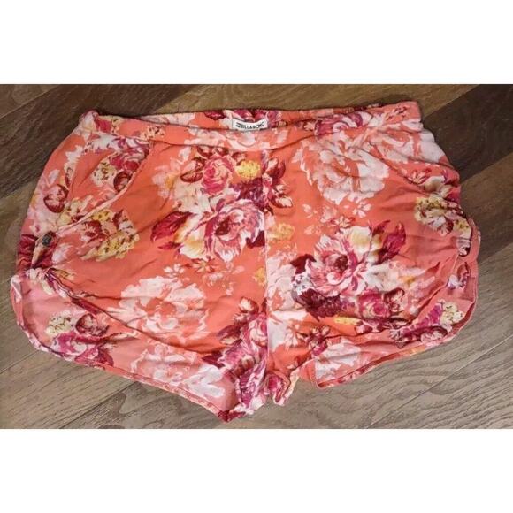 Billabong Womens Large Floral Loose Pink Shorts Elastic Waist Pockets Button tab - Picture 1 of 6